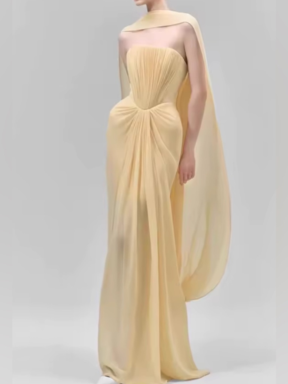 NEW $385 Strapless Evening Gown in Pale Yellow